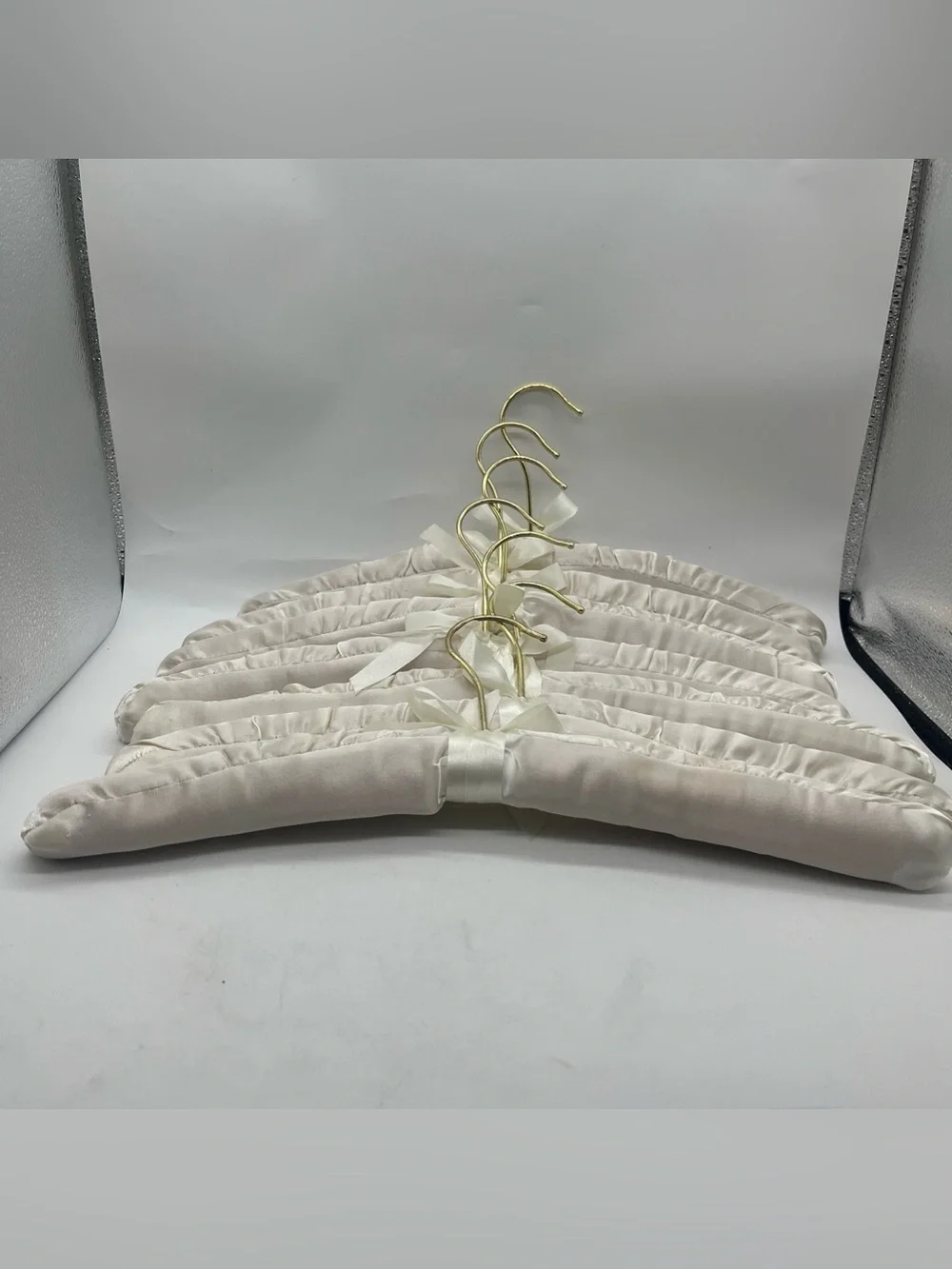 Satin Padded Ivory White Solid Hangers - Lot Of 7